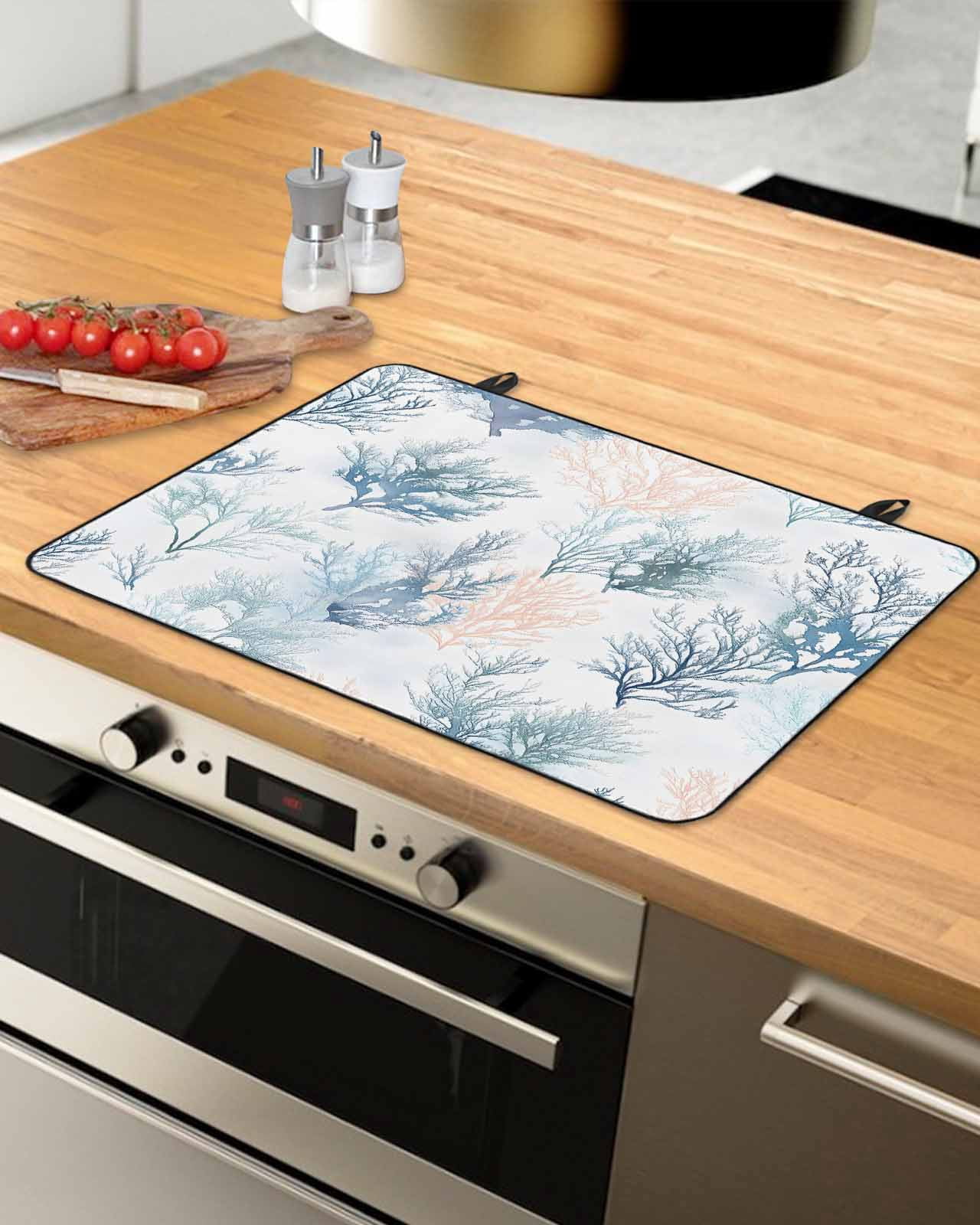 nqOlkjepod Large Induction Cooktop Protector Mat 24"x21", Coral Coastal Stove Top Covers for Electric Stove, Green Orange Blue Coral Summer Ocean Stove Burner Cover Mats, Glass Top Stove Cover