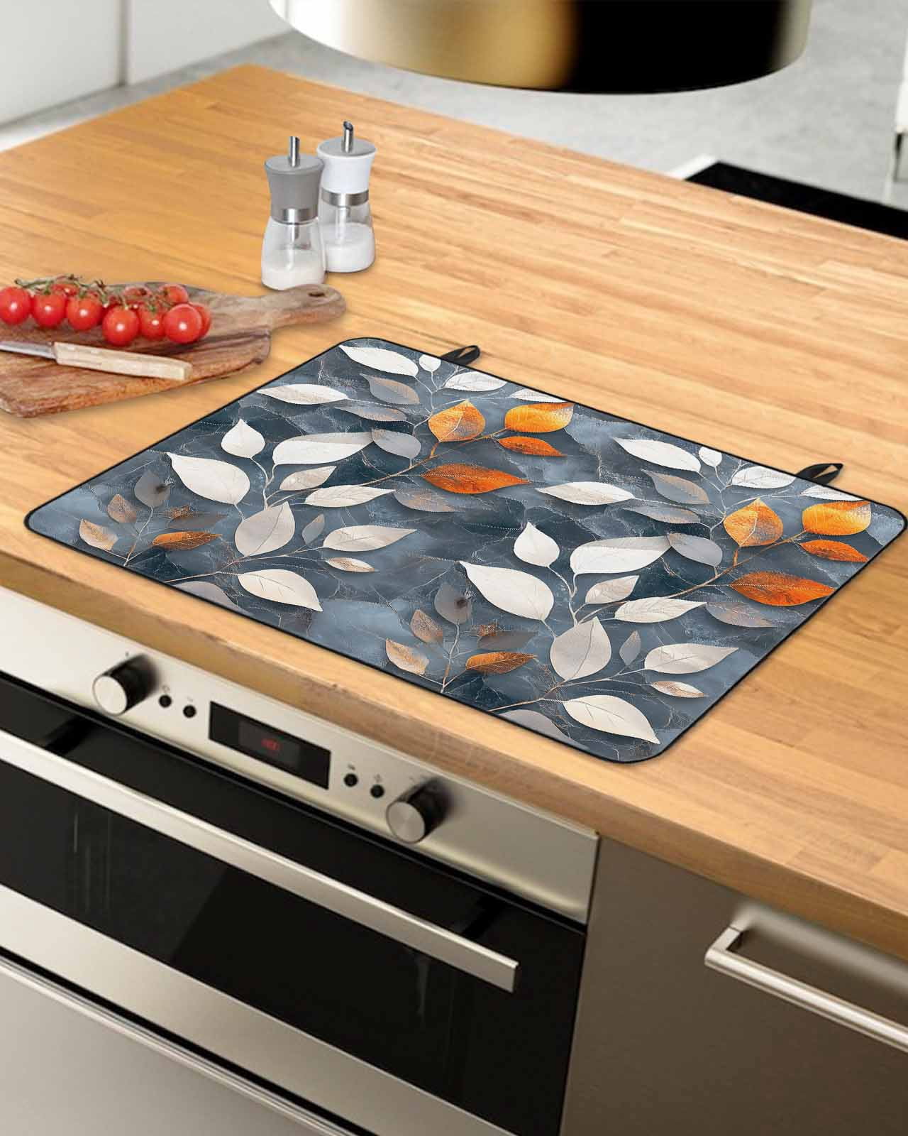 nqOlkjepod Large Induction Cooktop Protector Mat 24"x21", Country Leaves Stove Top Covers for Electric Stove, Spring Botanical Vines Plants Silhouette Stove Burner Cover Mats, Glass Top Stove Cover