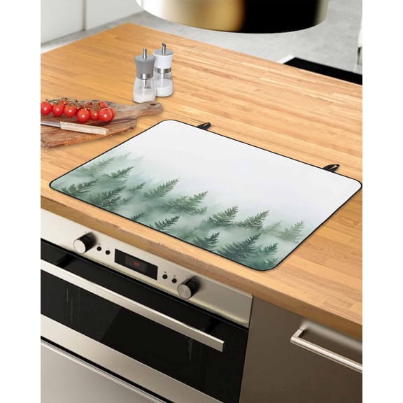 nqOlkjepod Large Induction Cooktop Protector Mat 24"x21", Country Mist Forest Stove Top Covers for Electric Stove, Simple Watercolor Trees Landscape Stove Burner Cover Mats, Glass Top Stove Cover