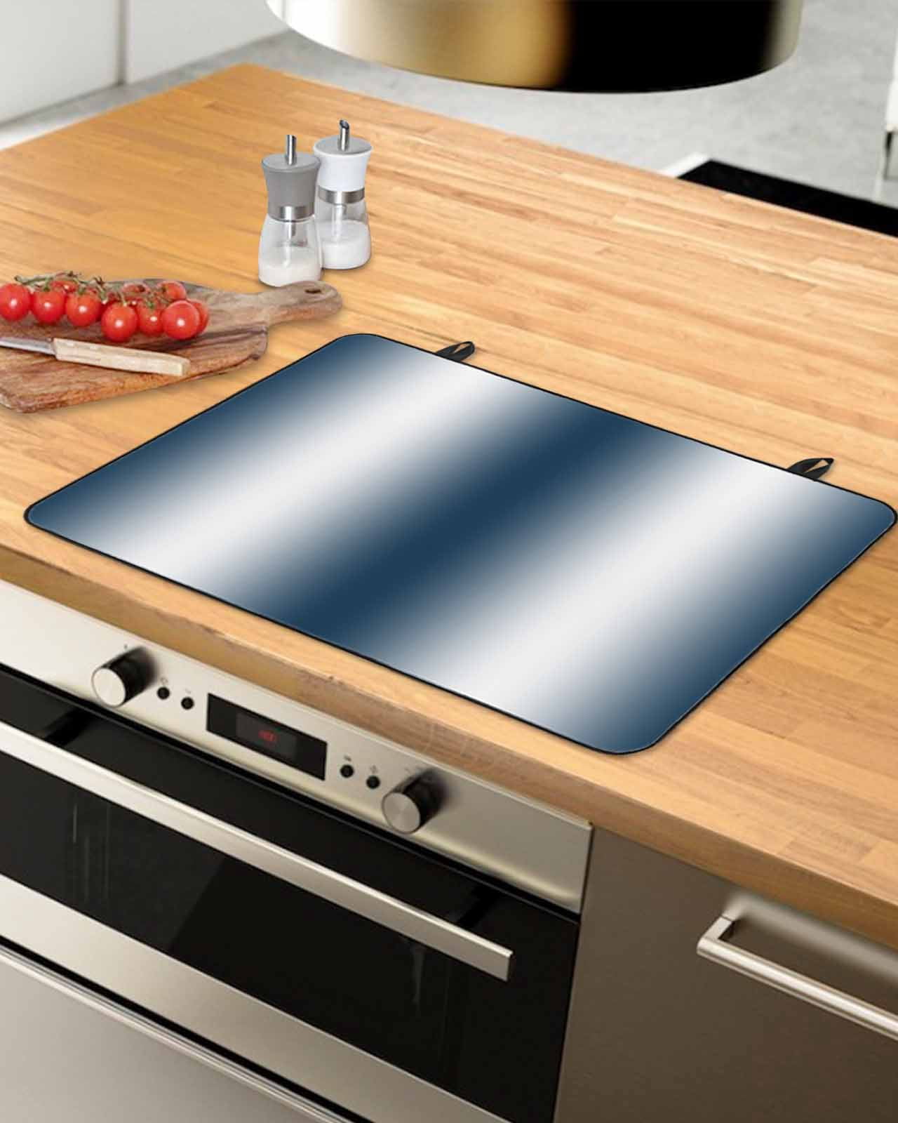 nqOlkjepod Large Induction Cooktop Protector Mat 24"x21", Dark Blue White Ombre Stove Top Covers for Electric Stove, Vintage Chic Gradient Minimalist Stove Burner Cover Mats, Glass Top Stove Cover
