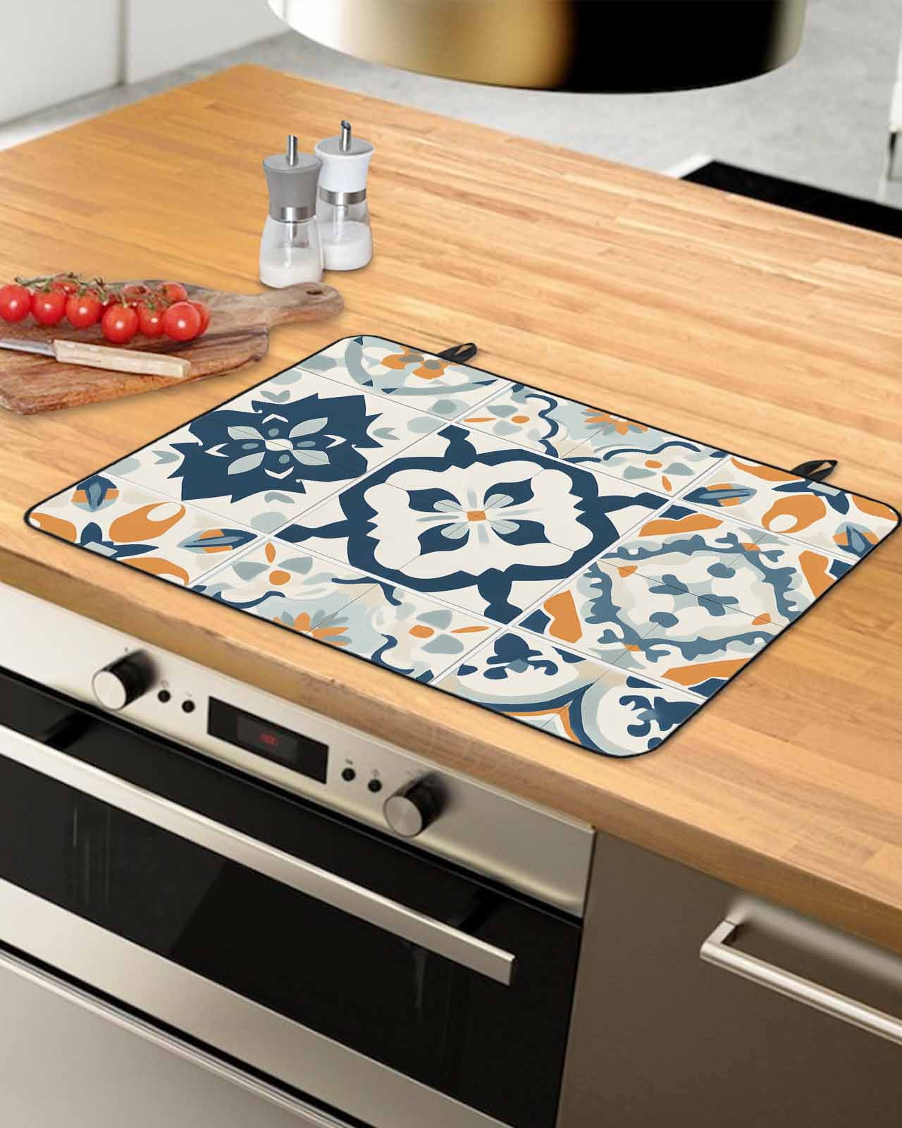 nqOlkjepod Large Induction Cooktop Protector Mat 24"x21", Ethnic Plaid Stove Top Covers for Electric Stove, Modern Rustic Abstract Geometric Art Stove Burner Cover Mats, Glass Top Stove Cover