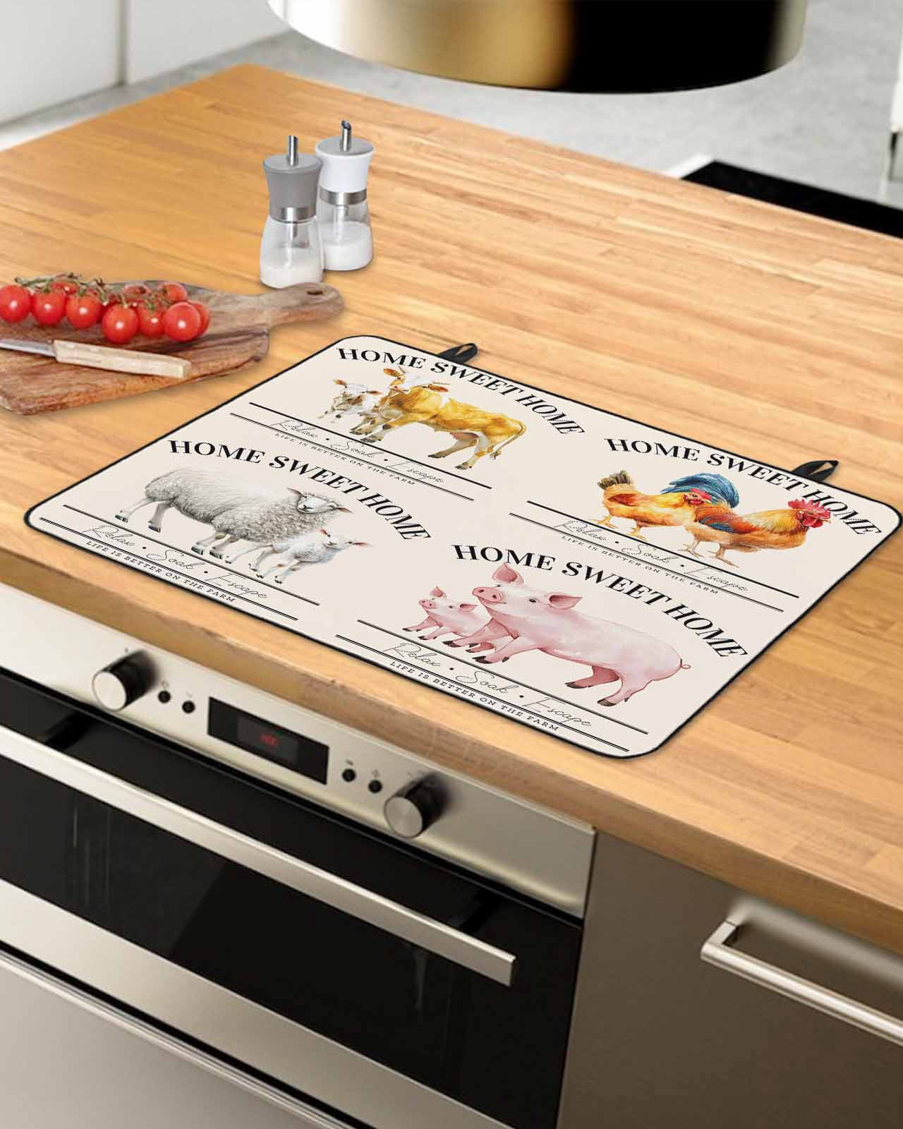 nqOlkjepod Large Induction Cooktop Protector Mat 24"x21", Farmhouse Animals Stove Top Covers for Electric Stove, Watercolor Cow Rooster Sheep Pig Stove Burner Cover Mats, Glass Top Stove Cover