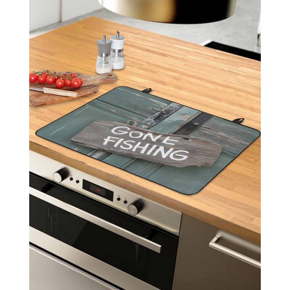 nqOlkjepod Large Induction Cooktop Protector Mat 24"x21", Farmhouse Door Stove Top Covers for Electric Stove, Vintage Abstract Country Wooden Door Stove Burner Cover Mats, Glass Top Stove Cover