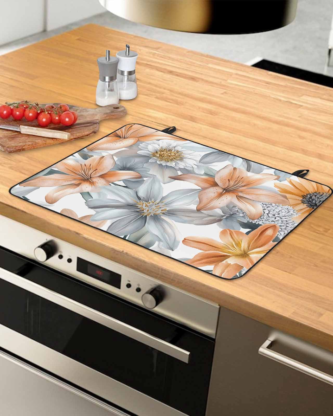 nqOlkjepod Large Induction Cooktop Protector Mat 24"x21", Farmhouse Flowers Stove Top Covers for Electric Stove, Botanical Wild Floral Garden Motifs Stove Burner Cover Mats, Glass Top Stove Cover
