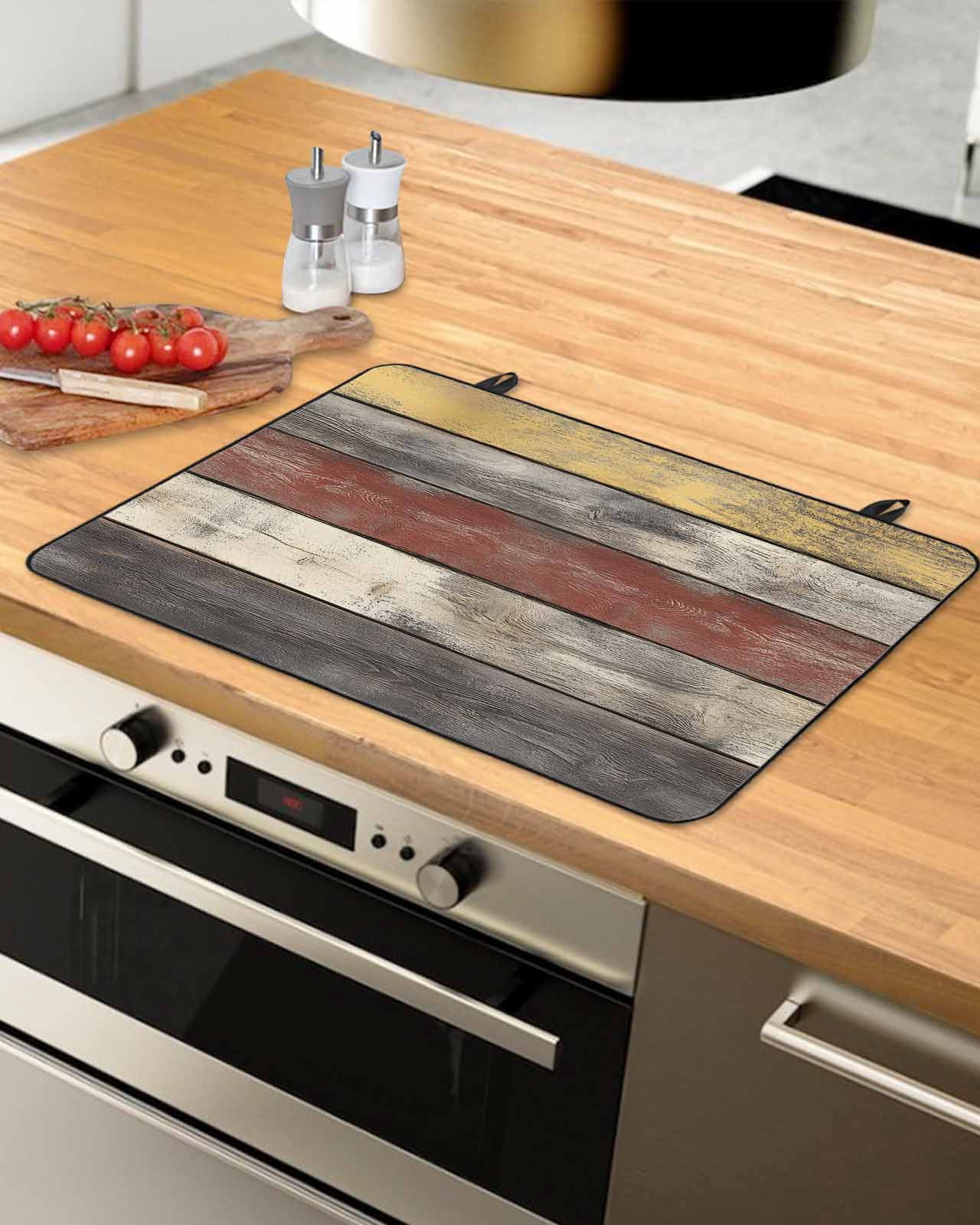 nqOlkjepod Large Induction Cooktop Protector Mat 24"x21", Farmhouse Grey Yellow Stove Top Covers for Electric Stove, Retro Vintage Wood Decorative Stove Burner Cover Mats, Glass Top Stove Cover