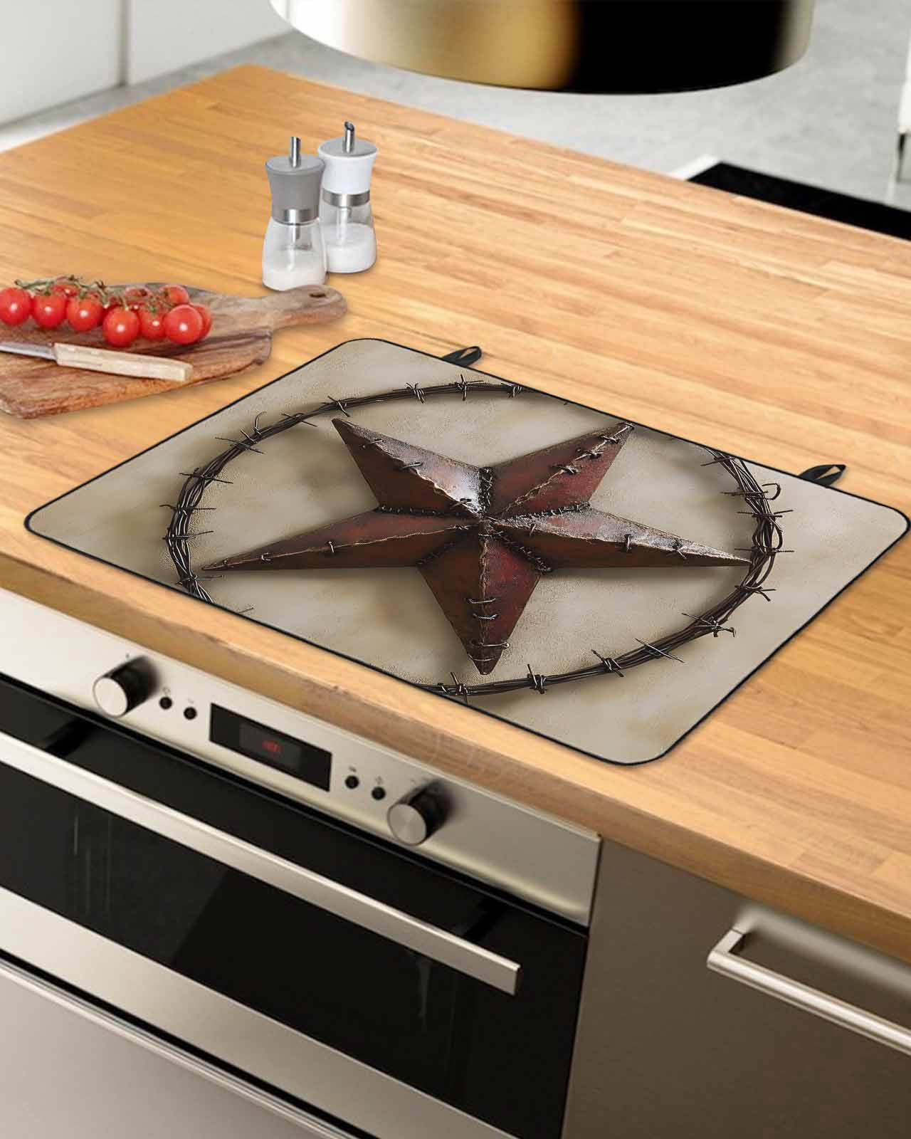 nqOlkjepod Large Induction Cooktop Protector Mat 24"x21", Farmhouse Vintage Stove Top Covers for Electric Stove, Brown Country Western Star Art Stove Burner Cover Mats, Glass Top Stove Cover