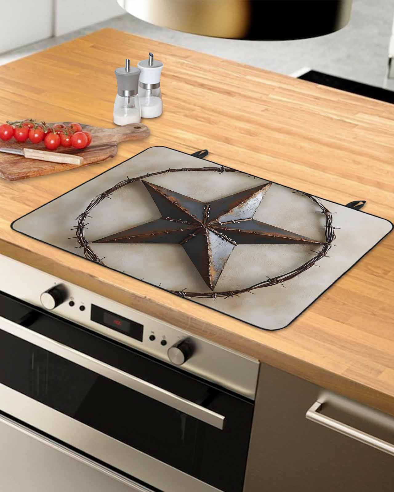 nqOlkjepod Large Induction Cooktop Protector Mat 24"x21", Farmhouse Vintage Stove Top Covers for Electric Stove, Country Western Texas Star Aesthetic Stove Burner Cover Mats, Glass Top Stove Cover