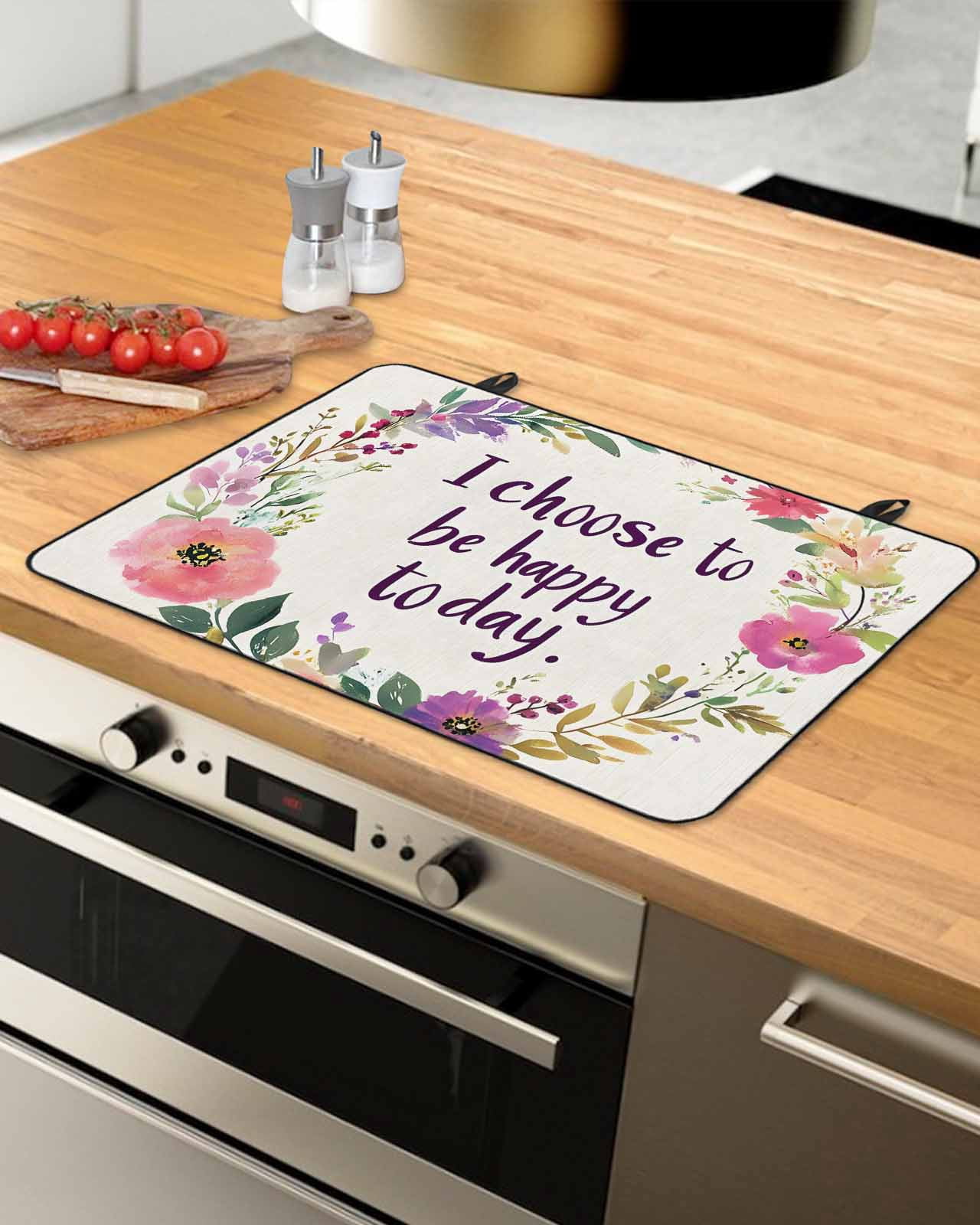 nqOlkjepod Large Induction Cooktop Protector Mat 24"x21", Floral Leaves Wreath Stove Top Covers for Electric Stove, Summer Floral Decorative Stove Burner Cover Mats, Glass Top Stove Cover