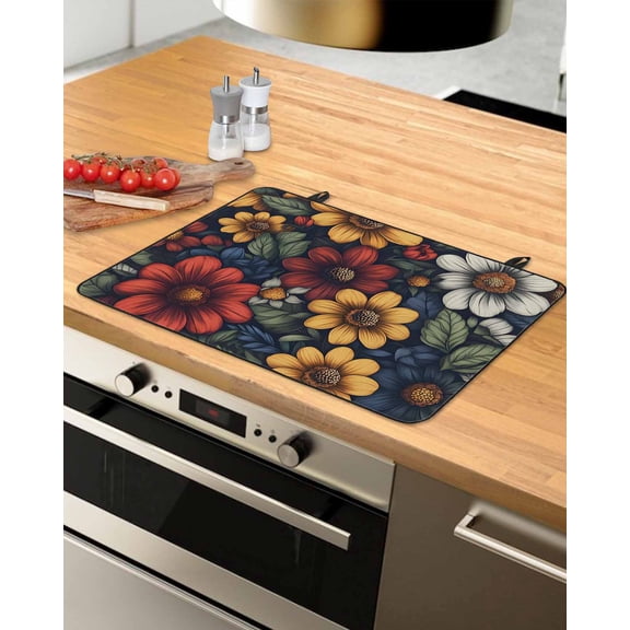 nqOlkjepod Large Induction Cooktop Protector Mat 24"x21", Flower Floral Stove Top Covers for Electric Stove, Cottagecore Blooms Garden Wildflower Stove Burner Cover Mats, Glass Top Stove Cover