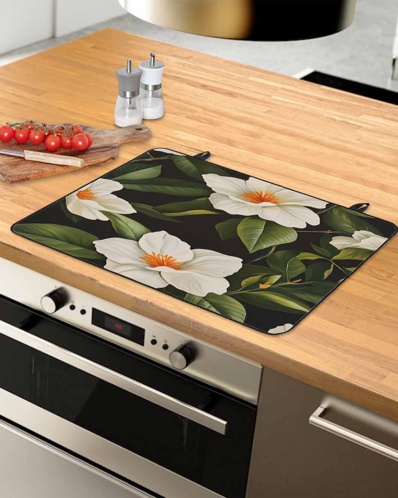 nqOlkjepod Large Induction Cooktop Protector Mat 24"x21", Flower Floral Stove Top Covers for Electric Stove, Modern Summer Plant Green Palm Leaves Stove Burner Cover Mats, Glass Top Stove Cover