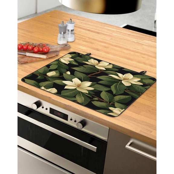 nqOlkjepod Large Induction Cooktop Protector Mat 24"x21", Flower Leaf Stove Top Covers for Electric Stove, Plant Branch Green Botanical Cottagecore Stove Burner Cover Mats, Glass Top Stove Cover