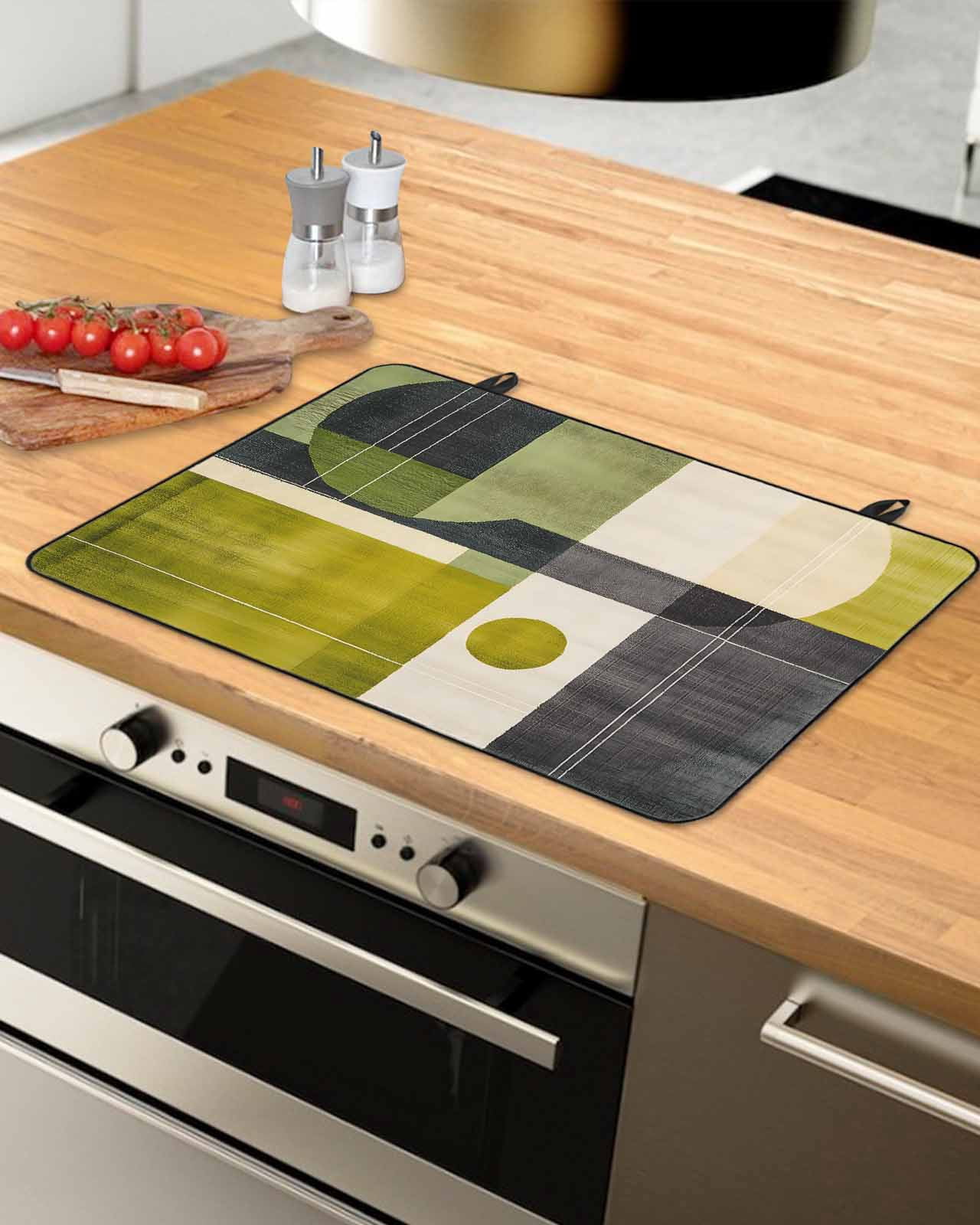 nqOlkjepod Large Induction Cooktop Protector Mat 24"x21", Geometric Green Stove Top Covers for Electric Stove, Middle Century Simple Abstract Art Stove Burner Cover Mats, Glass Top Stove Cover
