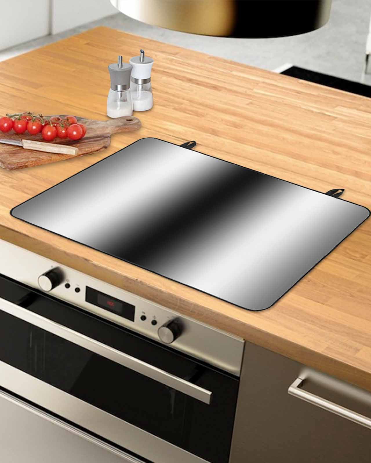 nqOlkjepod Large Induction Cooktop Protector Mat 24"x21", Gray Black Stove Top Covers for Electric Stove, Modern Gradient Geometric Decorative Stove Burner Cover Mats, Glass Top Stove Cover