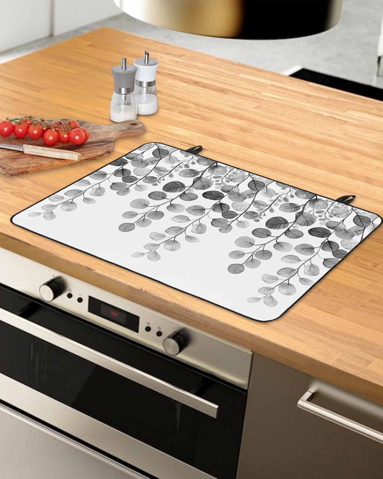 nqOlkjepod Large Induction Cooktop Protector Mat 24"x21", Gray Eucalyptus Leaves Stove Top Covers for Electric Stove, Watercolor Floral Leaf Plants Stove Burner Cover Mats, Glass Top Stove Cover