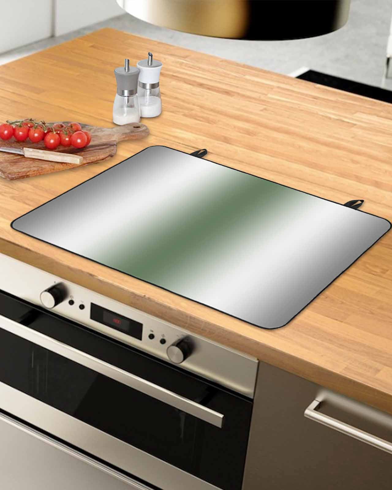 nqOlkjepod Large Induction Cooktop Protector Mat 24"x21", Gray Sage Green Stove Top Covers for Electric Stove, Modern Gradient Geometric Decorative Stove Burner Cover Mats, Glass Top Stove Cover
