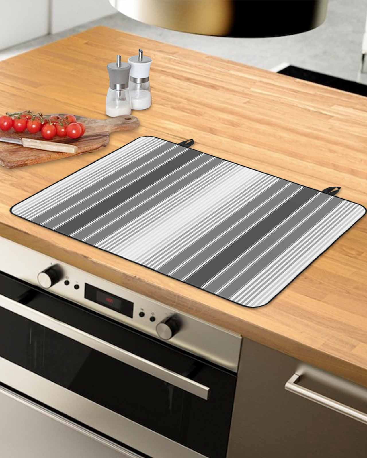 nqOlkjepod Large Induction Cooktop Protector Mat 24"x21", Gray Vertical Stripes Stove Top Covers for Electric Stove, Retro Simple Neutral Abstract Lines Stove Burner Cover Mats Stove Cover