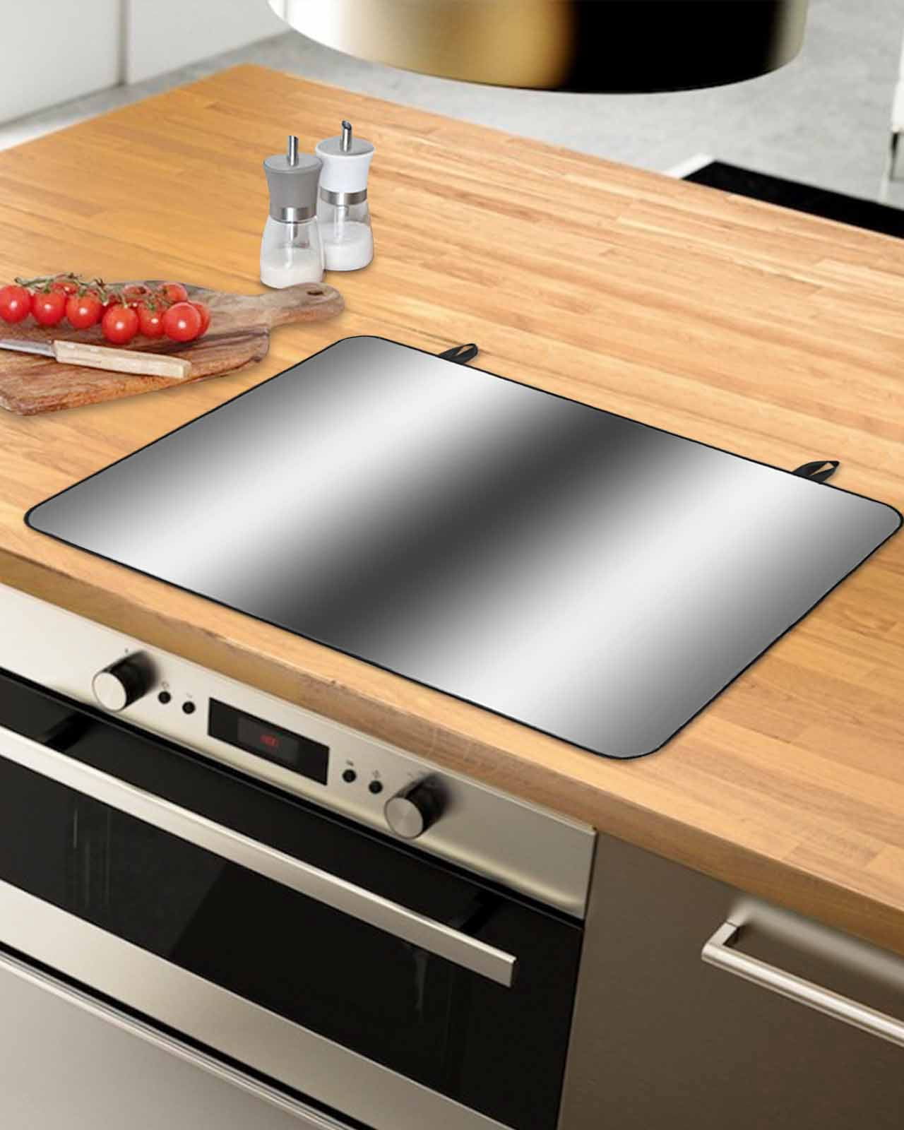 nqOlkjepod Large Induction Cooktop Protector Mat 24"x21", Gray White Stove Top Covers for Electric Stove, Modern Gradient Geometric Decorative Stove Burner Cover Mats, Glass Top Stove Cover
