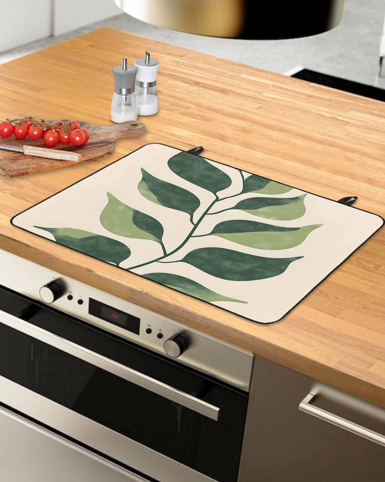 nqOlkjepod Large Induction Cooktop Protector Mat 24"x21", Green Botanical Stove Top Covers for Electric Stove, Elegant Tropical Leaf Summer Decorative Stove Burner Cover Mats, Glass Top Stove Cover