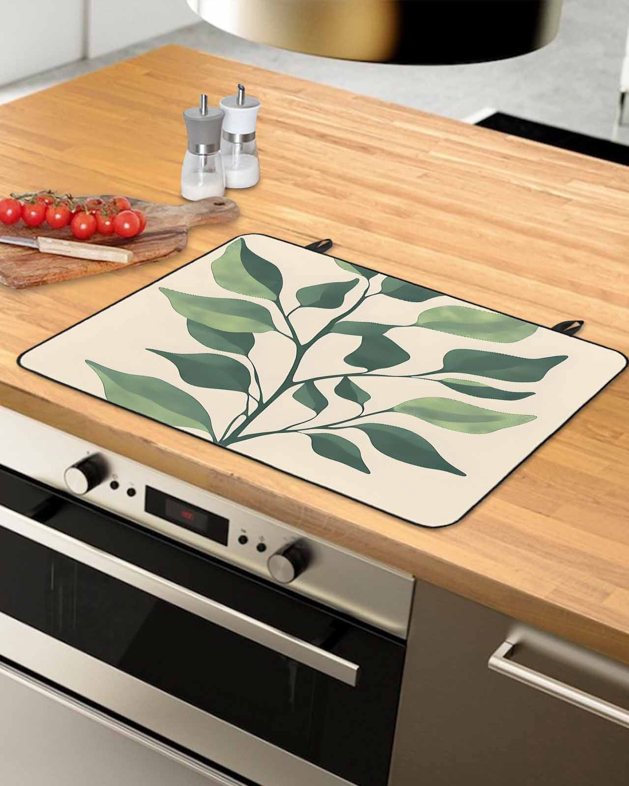nqOlkjepod Large Induction Cooktop Protector Mat 24"x21", Green Botanical Stove Top Covers for Electric Stove, Farmhouse Tropical Leaves Decorative Stove Burner Cover Mats, Glass Top Stove Cover