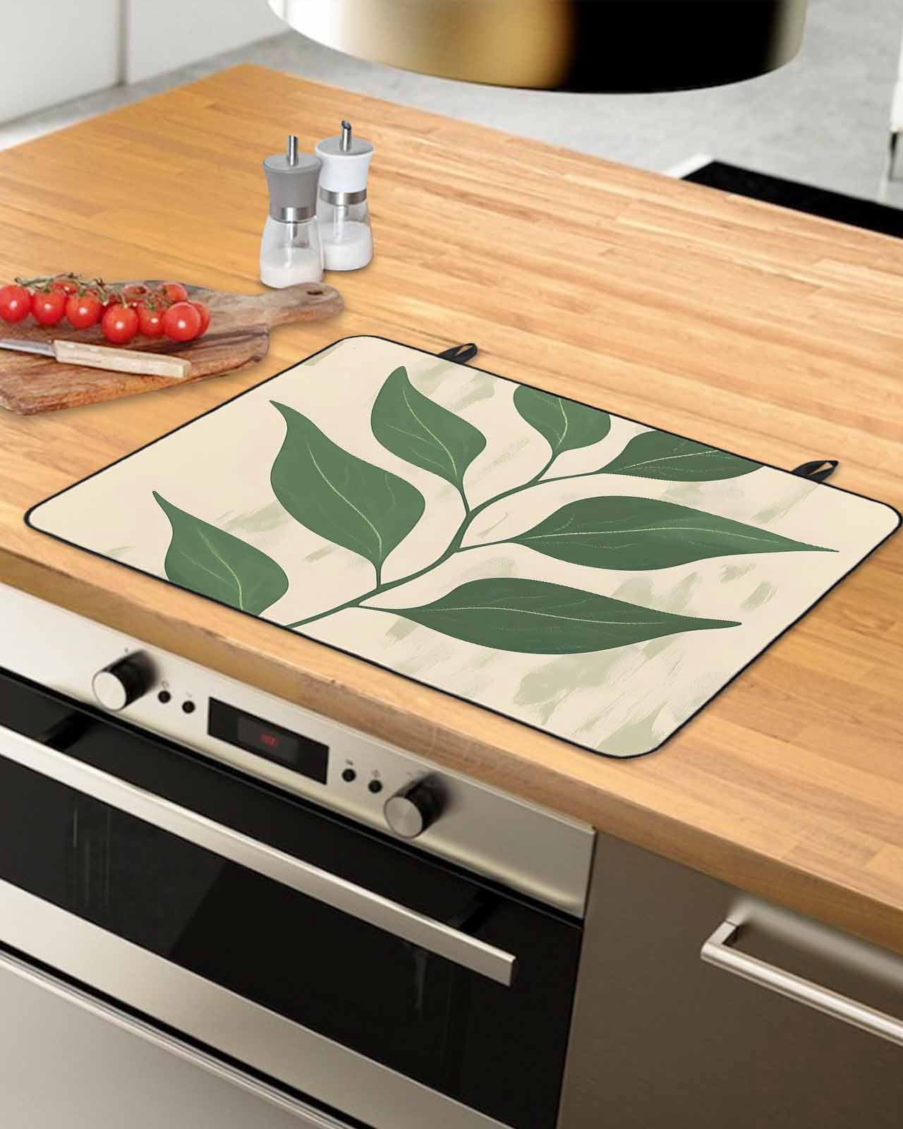 nqOlkjepod Large Induction Cooktop Protector Mat 24"x21", Green Botanical Stove Top Covers for Electric Stove, Tropical Leaves Vintage Decorative Stove Burner Cover Mats, Glass Top Stove Cover