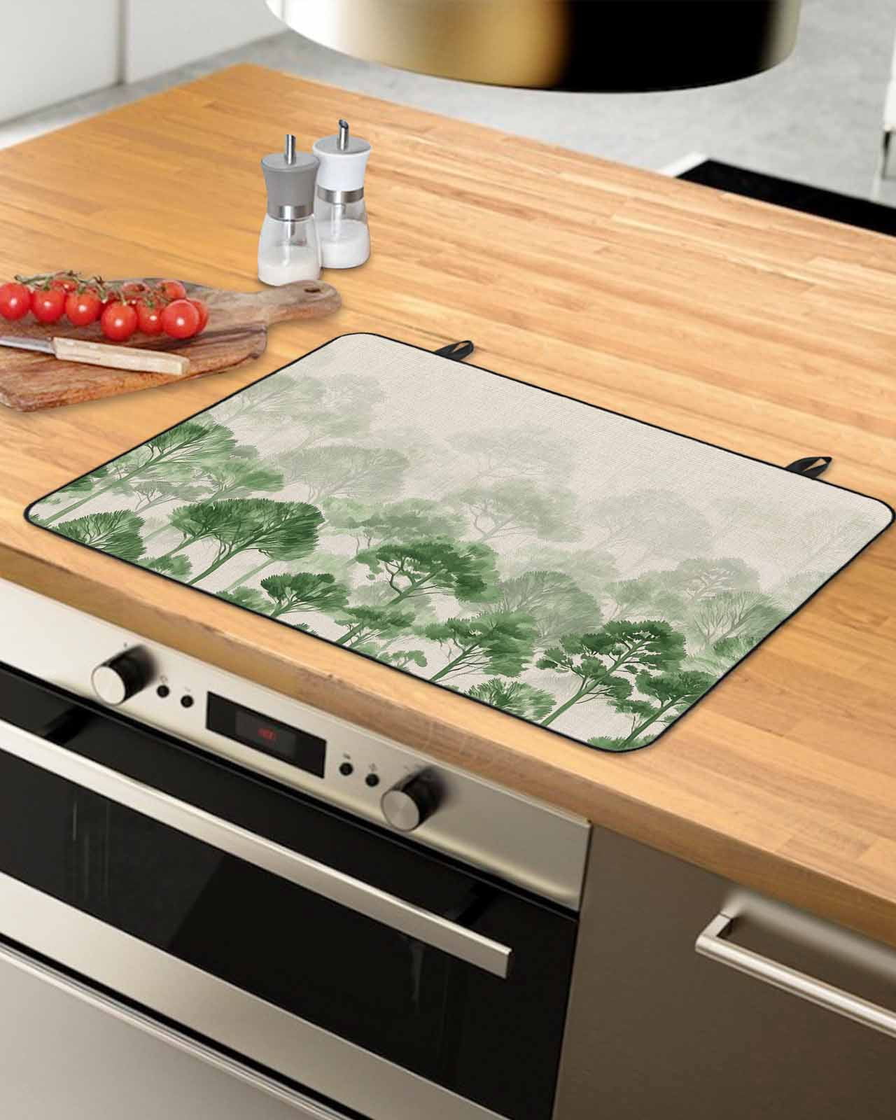 nqOlkjepod Large Induction Cooktop Protector Mat 24"x21", Green Forest Stove Top Covers for Electric Stove, Farmhouse Botanical Tree Scenery Beige Stove Burner Cover Mats, Glass Top Stove Cover