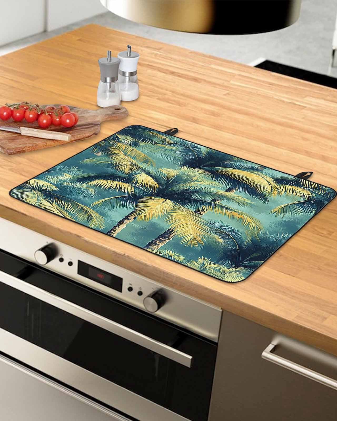 nqOlkjepod Large Induction Cooktop Protector Mat 24"x21", Green Forest Stove Top Covers for Electric Stove, Summer Nature Tropical Tree Plants Leaves Stove Burner Cover Mats, Glass Top Stove Cover