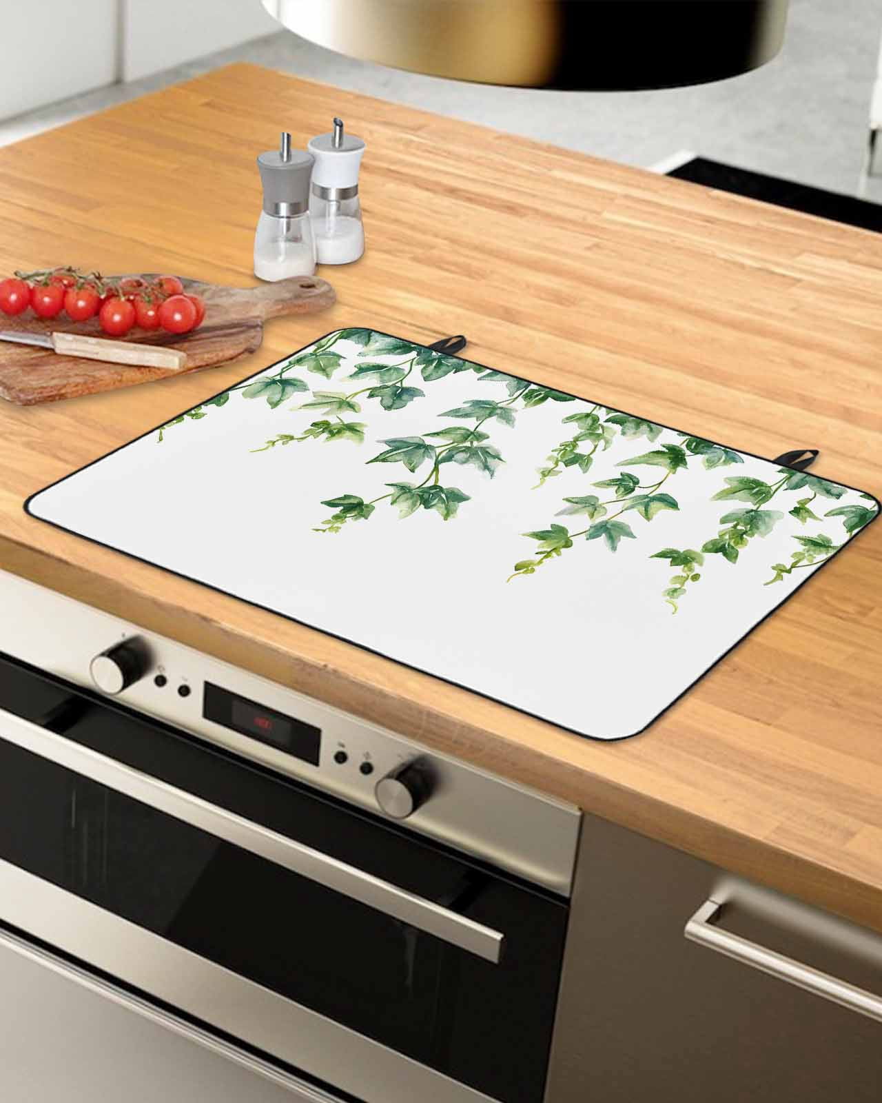 nqOlkjepod Large Induction Cooktop Protector Mat 24"x21", Green Leaves Stove Top Covers for Electric Stove, Spring Watercolor Natural Branches Vines Stove Burner Cover Mats, Glass Top Stove Cover