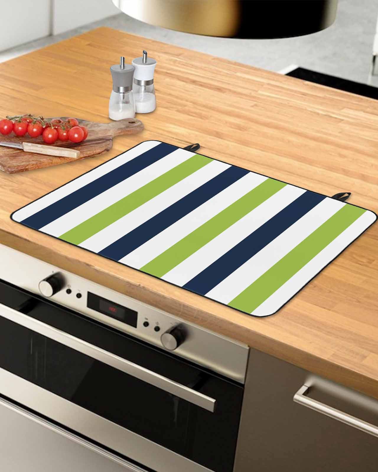 nqOlkjepod Large Induction Cooktop Protector Mat 24"x21", Green Navy Blue Striped Stove Top Covers for Electric Stove, Farmhouse Stripe Art Decorative Stove Burner Cover Mats, Glass Top Stove Cover