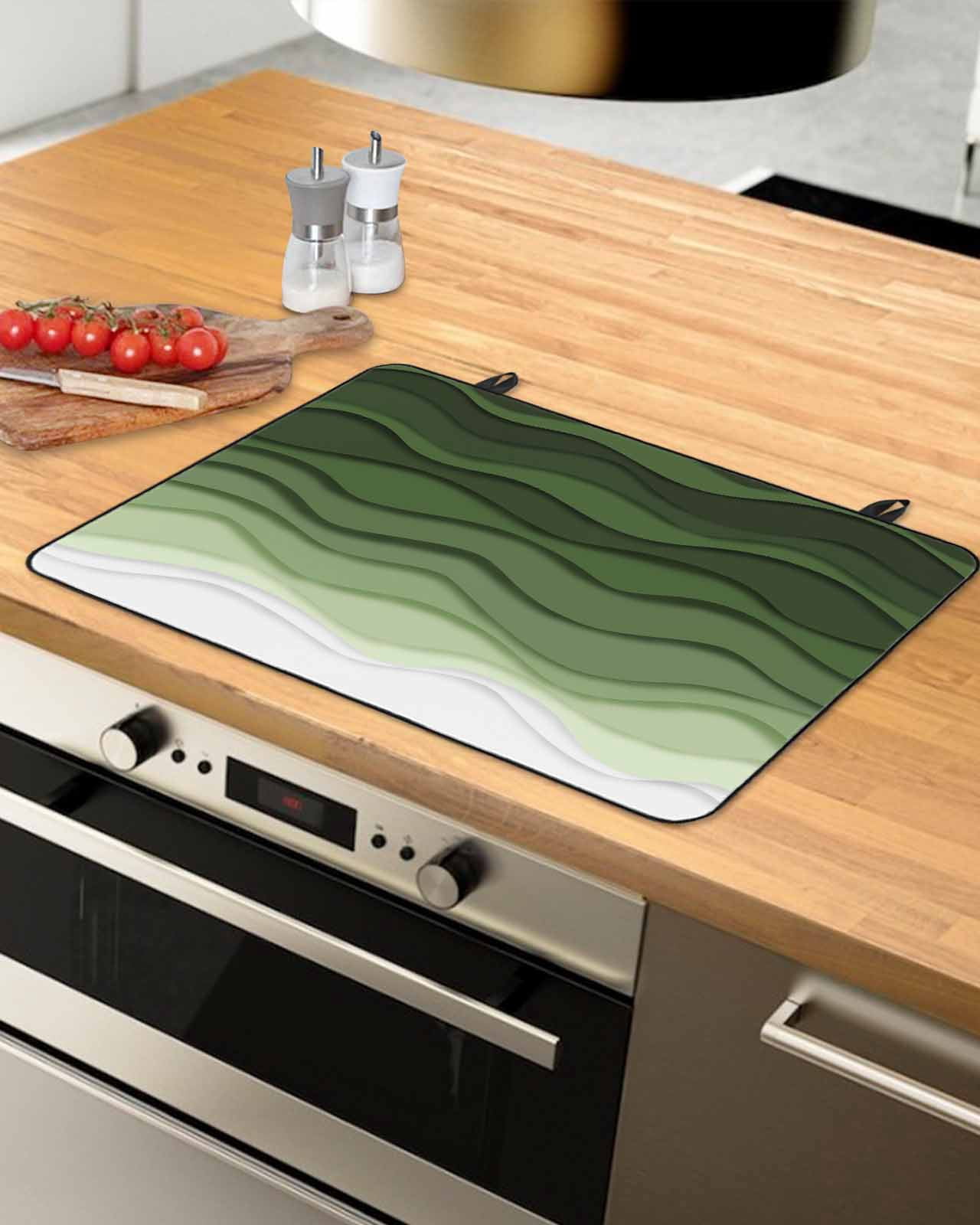 nqOlkjepod Large Induction Cooktop Protector Mat 24"x21", Green Ombre Stripes Stove Top Covers for Electric Stove, Modern Gradient Abstract Waves Art Stove Burner Cover Mats, Glass Top Stove Cover