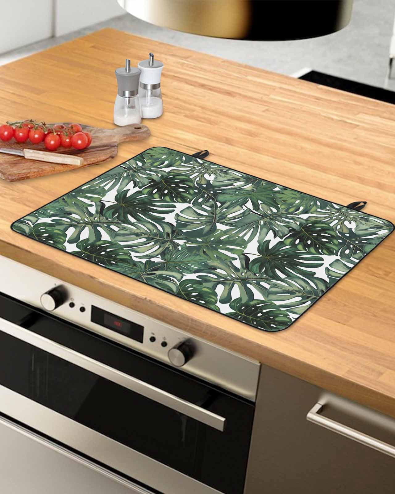 nqOlkjepod Large Induction Cooktop Protector Mat 24"x21", Green Palm Leaves Stove Top Covers for Electric Stove, Summer Tropical Leaf Vintage Stove Burner Cover Mats, Glass Top Stove Cover