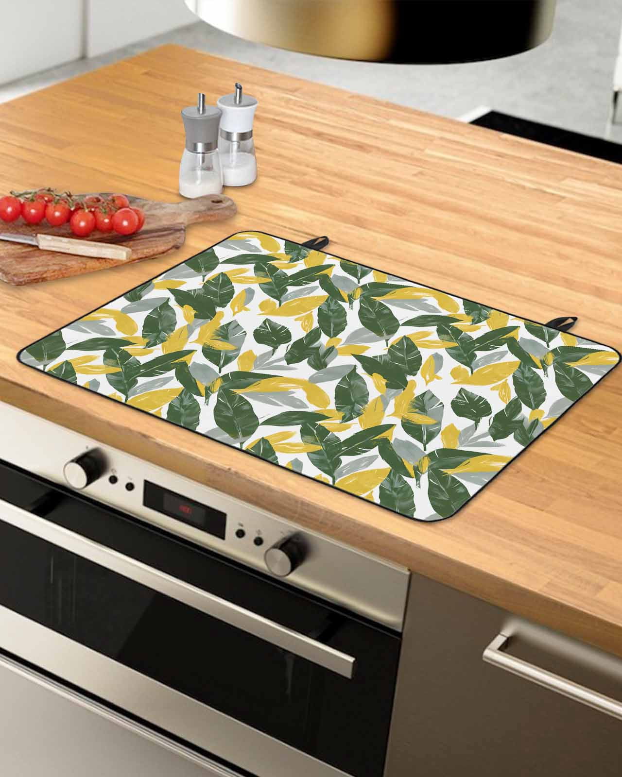 nqOlkjepod Large Induction Cooktop Protector Mat 24"x21", Green Yellow Leaves Stove Top Covers for Electric Stove, Abstract Art Botanical Summer Stove Burner Cover Mats, Glass Top Stove Cover