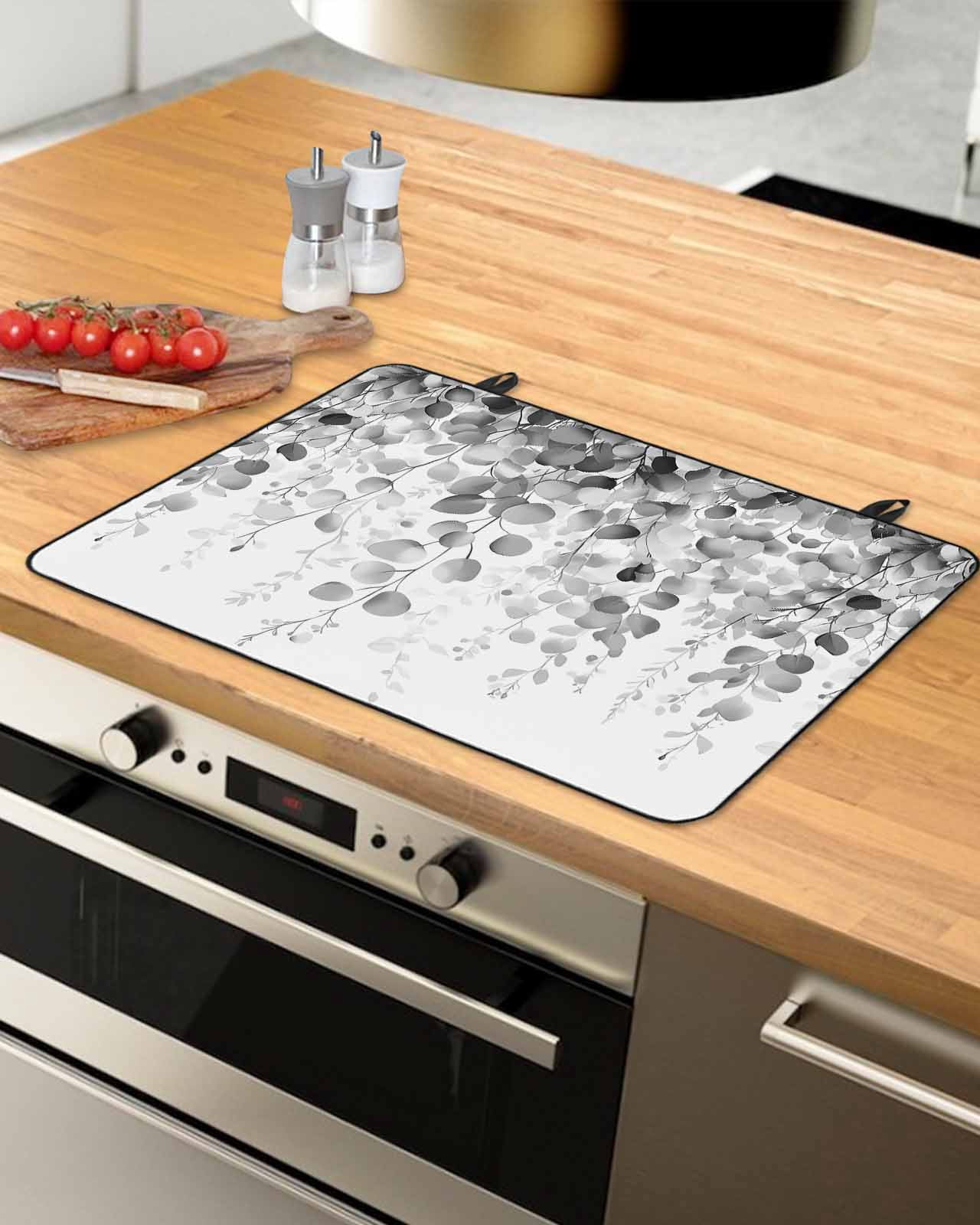 nqOlkjepod Large Induction Cooktop Protector Mat 24"x21", Grey Eucalyptus Stove Top Covers for Electric Stove, Spring Botanical Weeping Plant Aesthetic Stove Burner Cover Mats, Glass Top Stove Cover