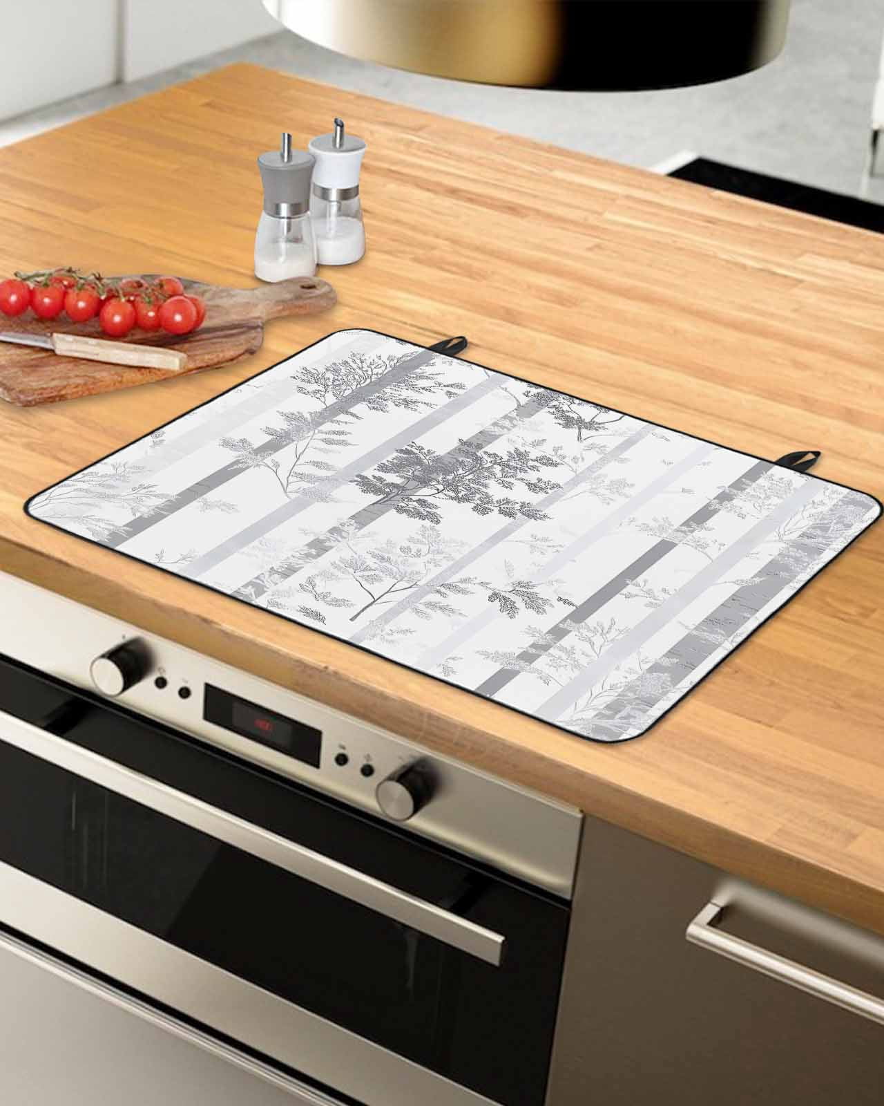 nqOlkjepod Large Induction Cooktop Protector Mat 24"x21", Grey Forest Striped Stove Top Covers for Electric Stove, Gray Ombre Tree Branches Decorative Stove Burner Cover Mats, Glass Top Stove Cover