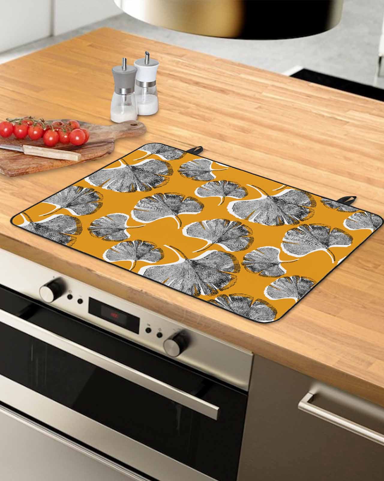 nqOlkjepod Large Induction Cooktop Protector Mat 24"x21", Grey Leaves Stove Top Covers for Electric Stove, Vintage Abstract Art Botanical Orange Stove Burner Cover Mats, Glass Top Stove Cover