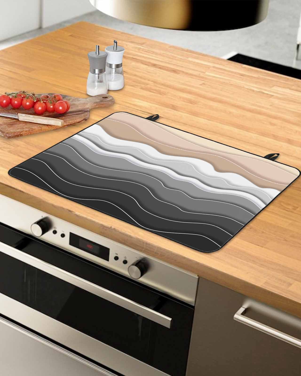 nqOlkjepod Large Induction Cooktop Protector Mat 24"x21", Grey Ombre Stripe Stove Top Covers for Electric Stove, Abstract Summer Beach Coastal Stove Burner Cover Mats, Glass Top Stove Cover