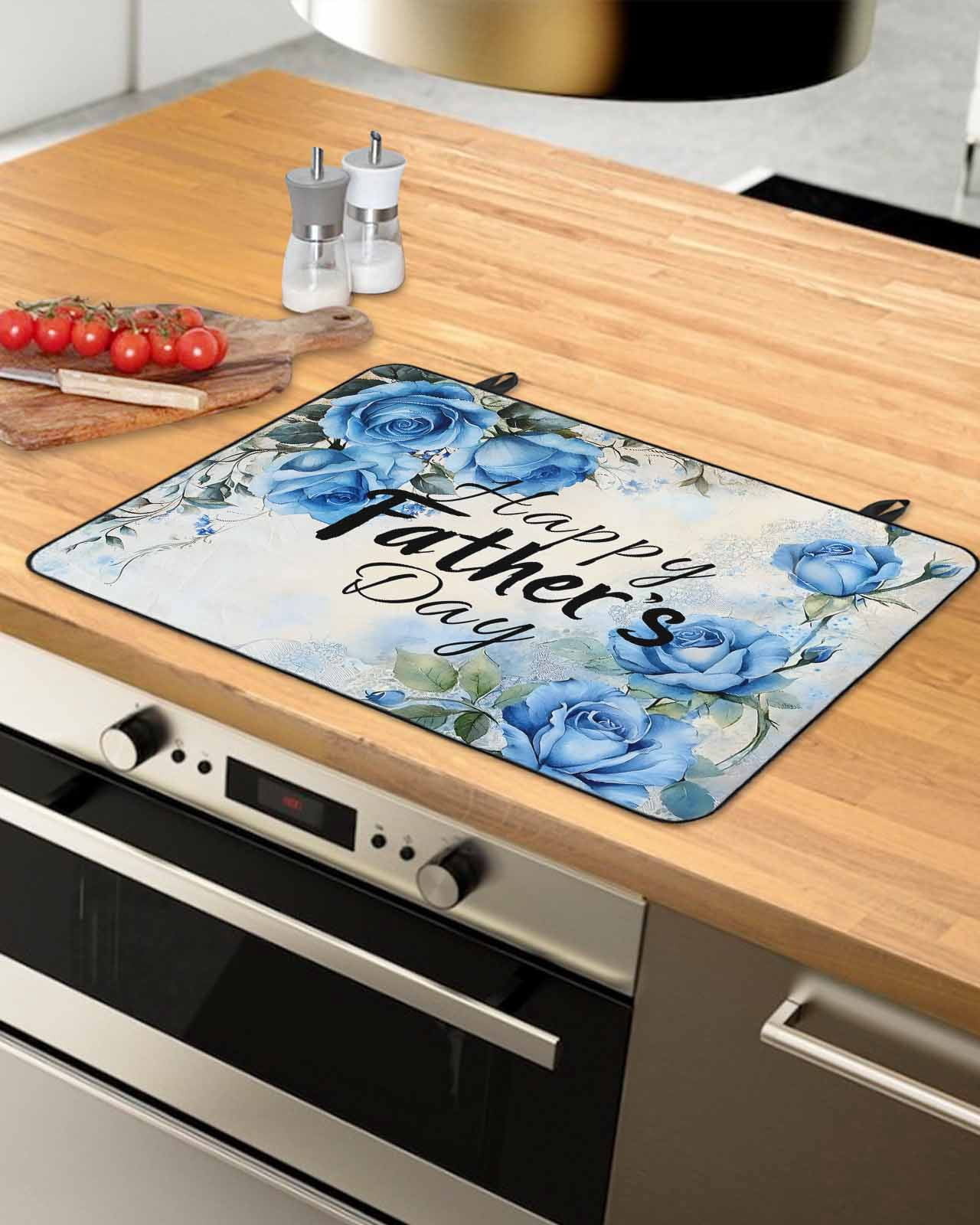 nqOlkjepod Large Induction Cooktop Protector Mat 24"x21", Happy Father's Day Stove Top Covers for Electric Stove, Blue Spring Garden Floral Decorative Stove Burner Cover Mats, Glass Top Stove Cover