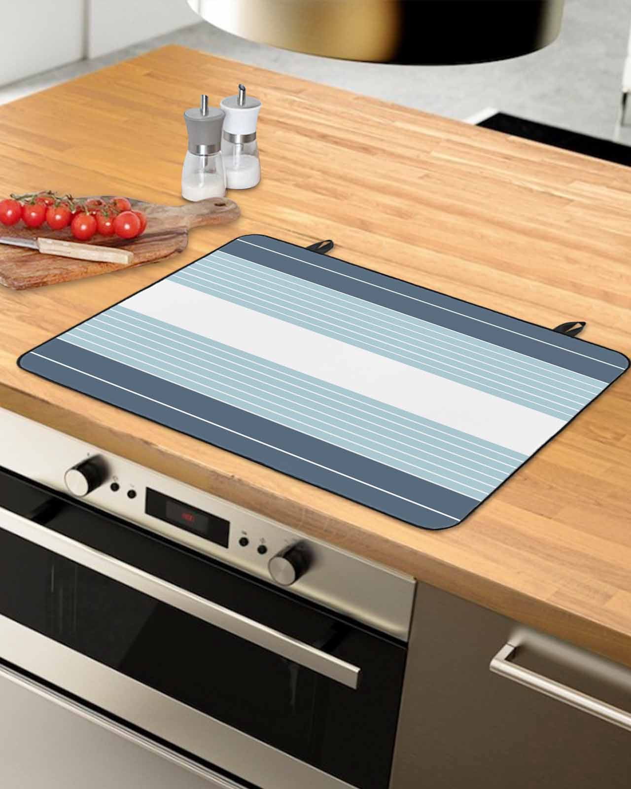 nqOlkjepod Large Induction Cooktop Protector Mat 24"x21", Haze Blue Aqua Stripe Stove Top Covers for Electric Stove, Modern Art Horizontal Striped Stove Burner Cover Mats, Glass Top Stove Cover