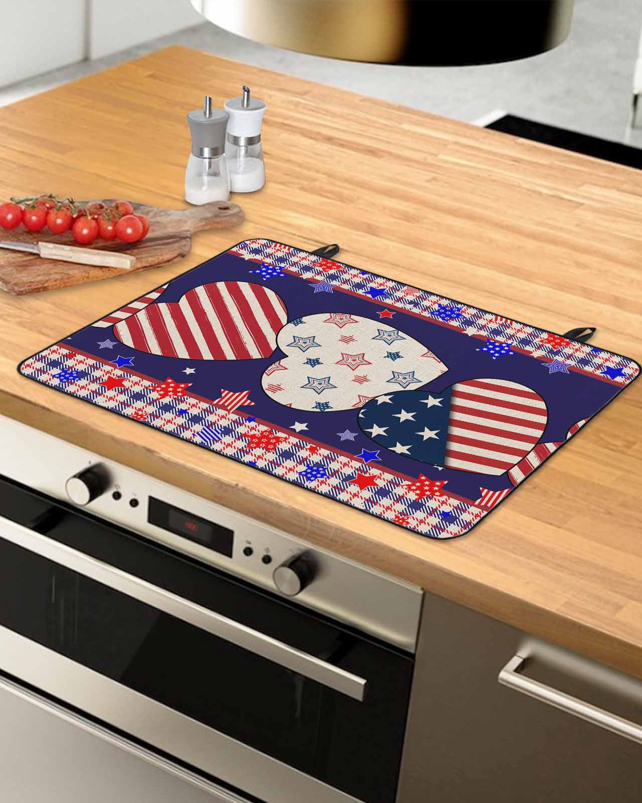 nqOlkjepod Large Induction Cooktop Protector Mat 24"x21", Independence Day Stove Top Covers for Electric Stove, American Flag Star Blue Red Plaid Stove Burner Cover Mats, Glass Top Stove Cover