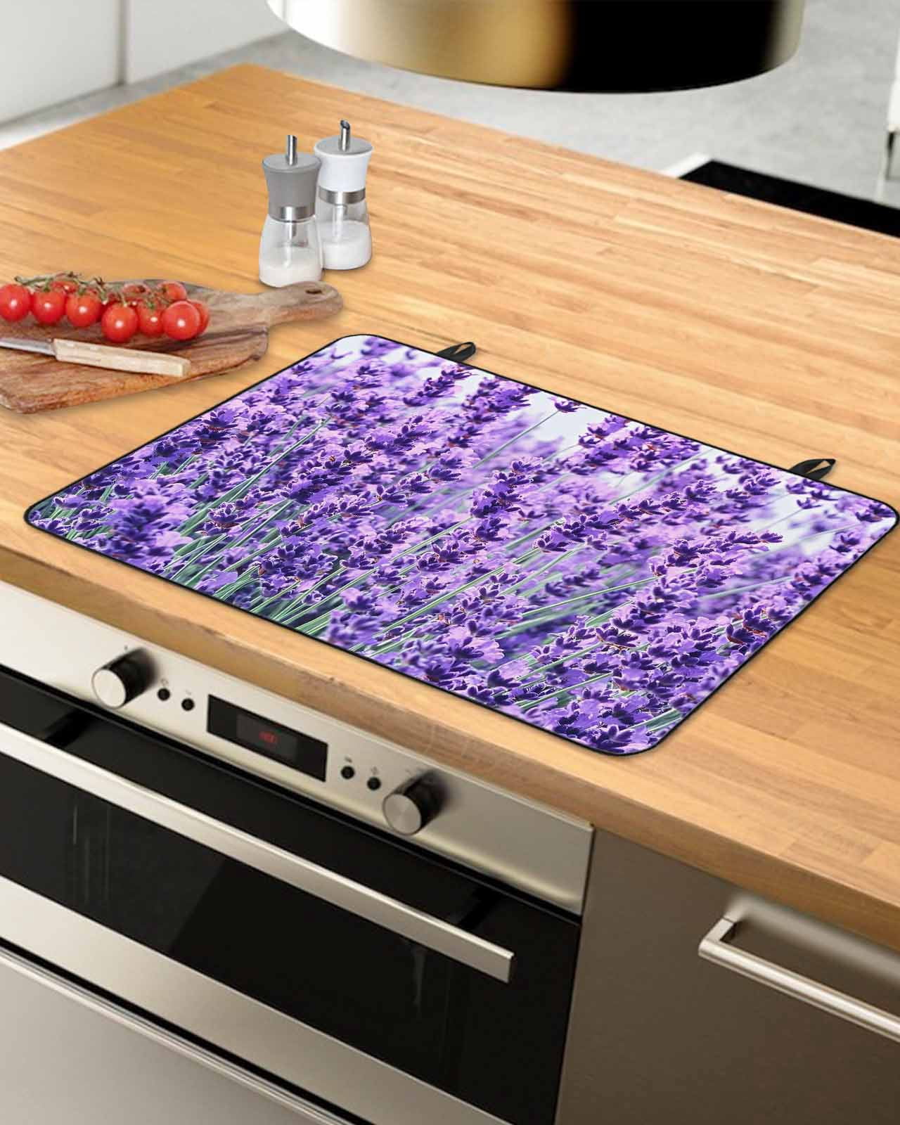 nqOlkjepod Large Induction Cooktop Protector Mat 24"x21", Lavender Botanical Art Stove Top Covers for Electric Stove, Verdant Flower Purple Decorative Stove Burner Cover Mats, Glass Top Stove Cover