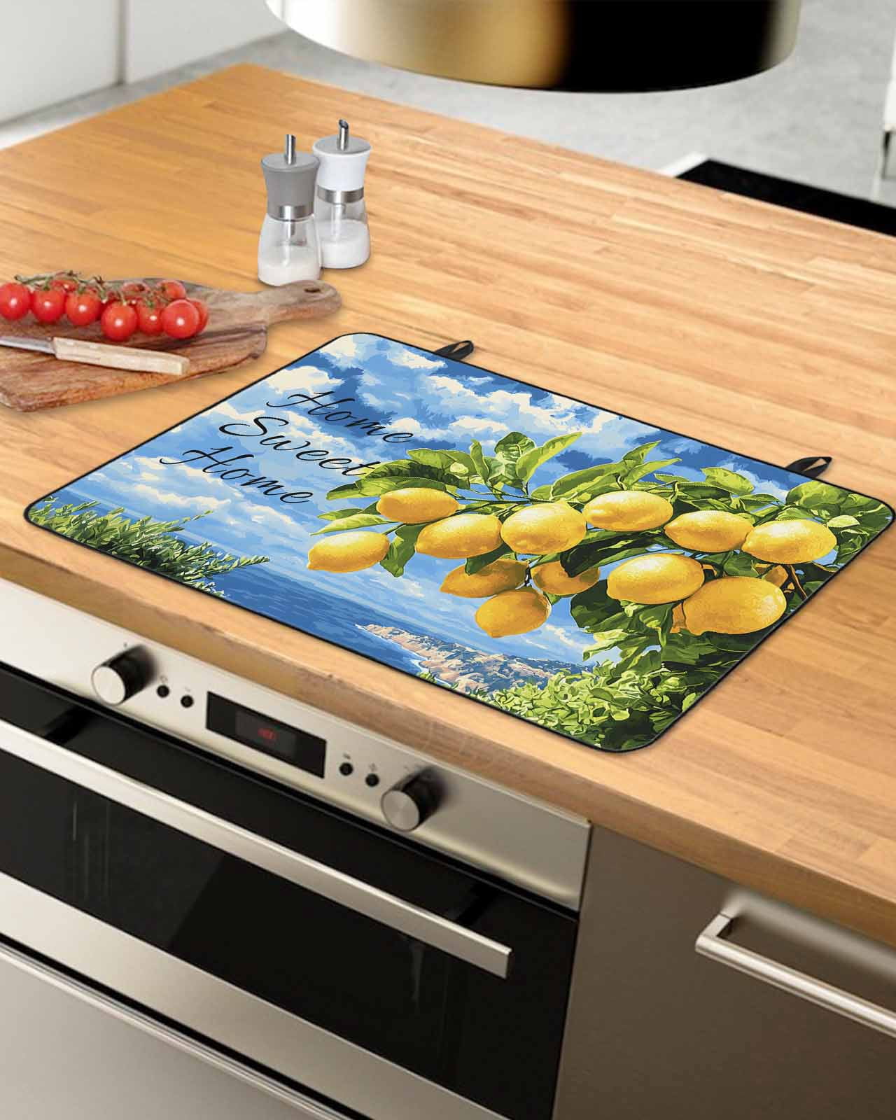 nqOlkjepod Large Induction Cooktop Protector Mat 24"x21", Lemon Coastal Stove Top Covers for Electric Stove, Summer Fruit Botanical Beach Ocean Stove Burner Cover Mats, Glass Top Stove Cover