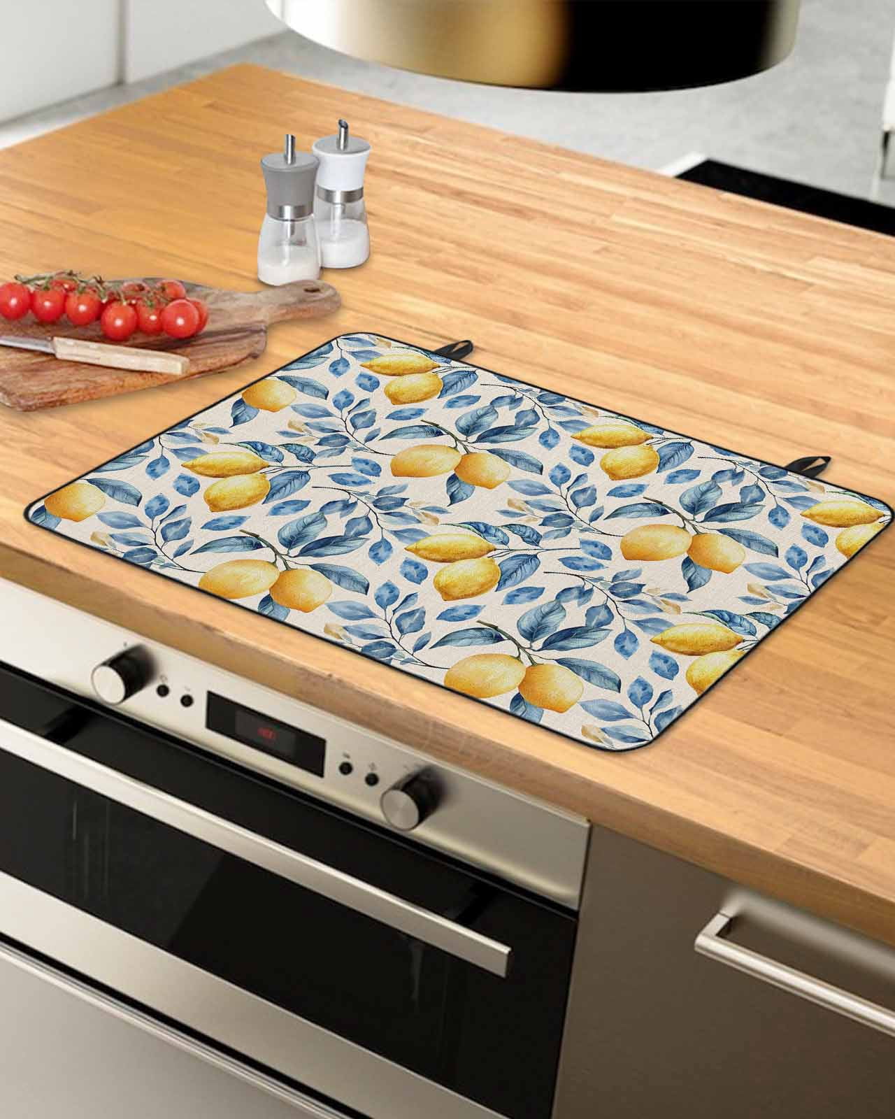 nqOlkjepod Large Induction Cooktop Protector Mat 24"x21", Lemon Stove Top Covers for Electric Stove, Spring Summer Pastoral Fruit Leaf Branch Stove Burner Cover Mats, Glass Top Stove Cover
