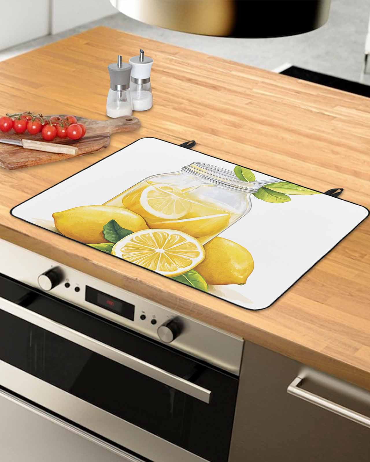 nqOlkjepod Large Induction Cooktop Protector Mat 24"x21", Lemon Stove Top Covers for Electric Stove, Summer Fruit Nature Country Watercolor Yellow Stove Burner Cover Mats, Glass Top Stove Cover