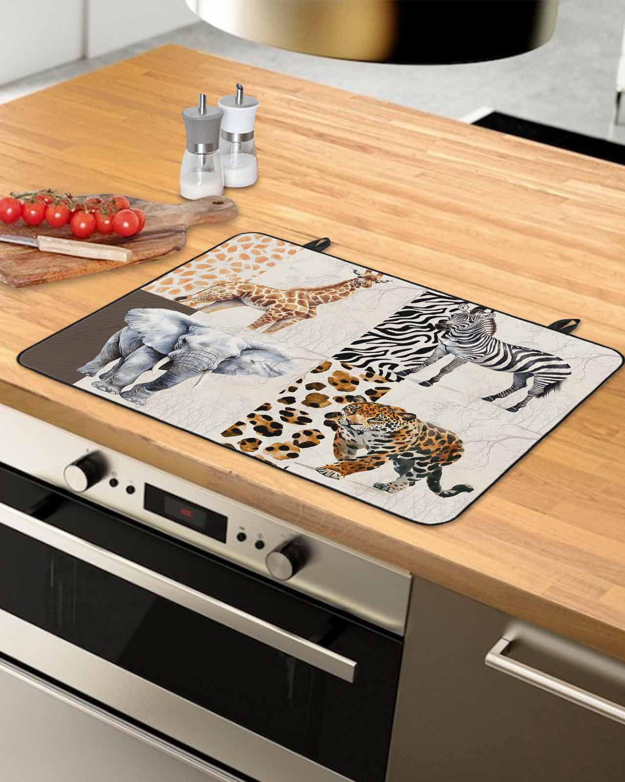 nqOlkjepod Large Induction Cooktop Protector Mat 24"x21", Modern Animals Stove Top Covers for Electric Stove, Vintage Giraffe Zebra Elephant Leopard Stove Burner Cover Mats, Glass Top Stove Cover