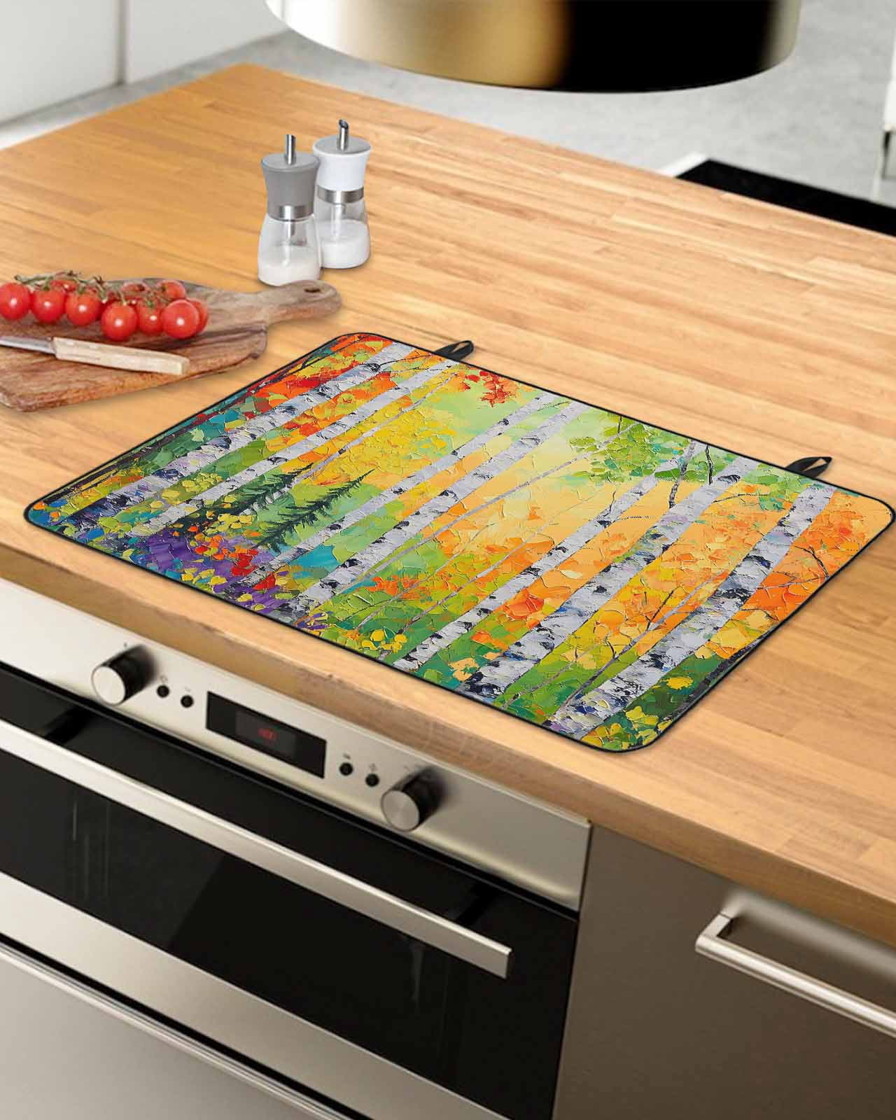 nqOlkjepod Large Induction Cooktop Protector Mat 24"x21", Modern Oil Painting Stove Top Covers for Electric Stove, Summer Tree Botanical Pink Green Stove Burner Cover Mats, Glass Top Stove Cover