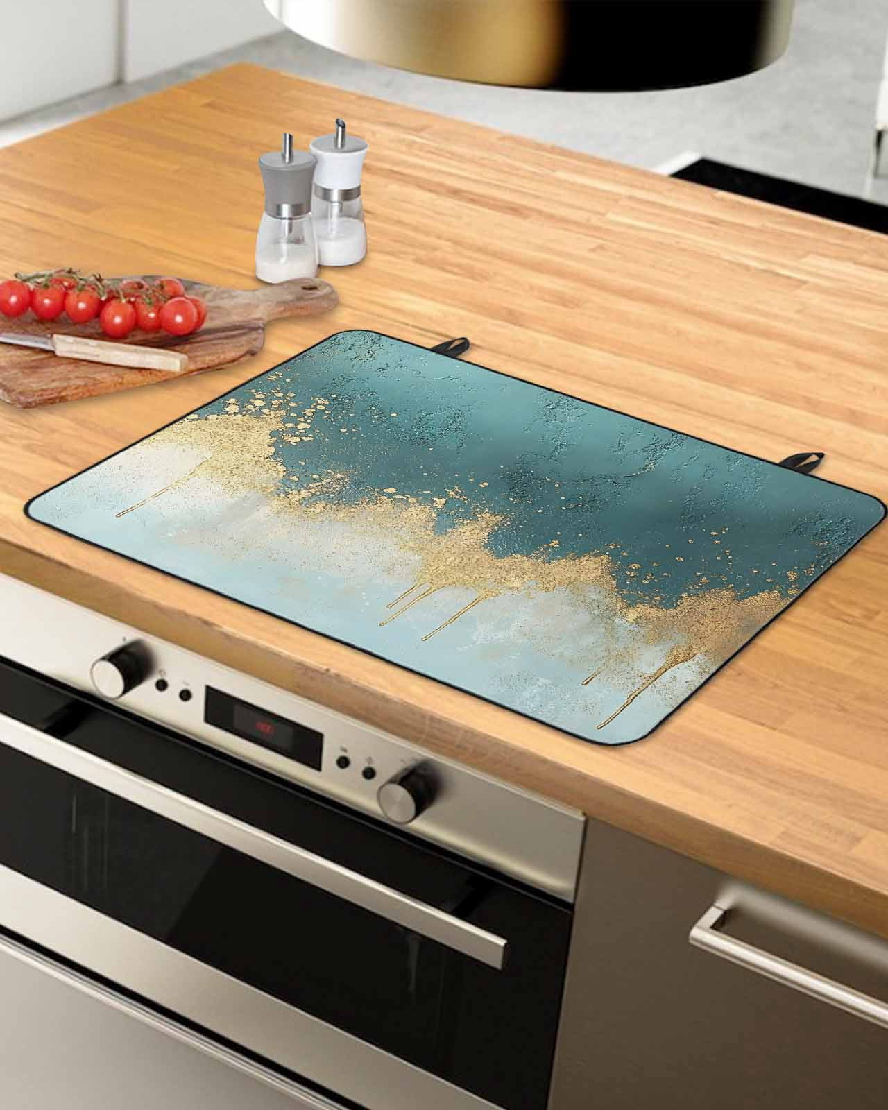 nqOlkjepod Large Induction Cooktop Protector Mat 24"x21", Modern Teal Turquoise Stove Top Covers for Electric Stove, Abstract Oil Painting Minimalist Art Stove Burner Cover Mats Stove Cover