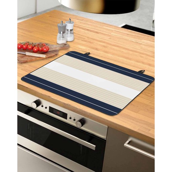 nqOlkjepod Large Induction Cooktop Protector Mat 24"x21", Navy Blue Beige Stripe Stove Top Covers for Electric Stove, Modern Art Horizontal Striped Stove Burner Cover Mats, Glass Top Stove Cover