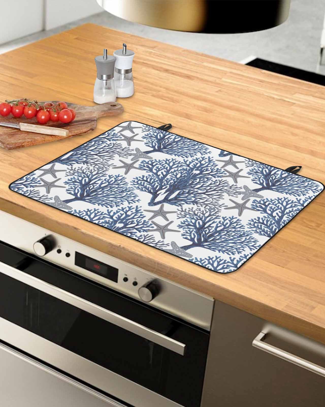 nqOlkjepod Large Induction Cooktop Protector Mat 24"x21", Navy Blue Coral Coastal Stove Top Covers for Electric Stove, Summer Beach Starfish Nautical Stove Burner Cover Mats, Glass Top Stove Cover