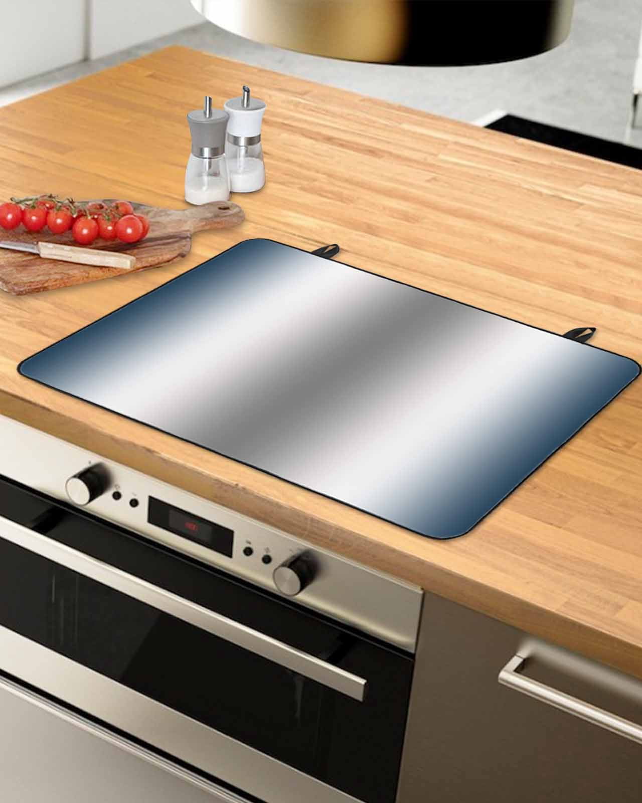 nqOlkjepod Large Induction Cooktop Protector Mat 24"x21", Navy Blue Grey Stove Top Covers for Electric Stove, Gray Farmhouse Modern Rustic Decorative Stove Burner Cover Mats, Glass Top Stove Cover