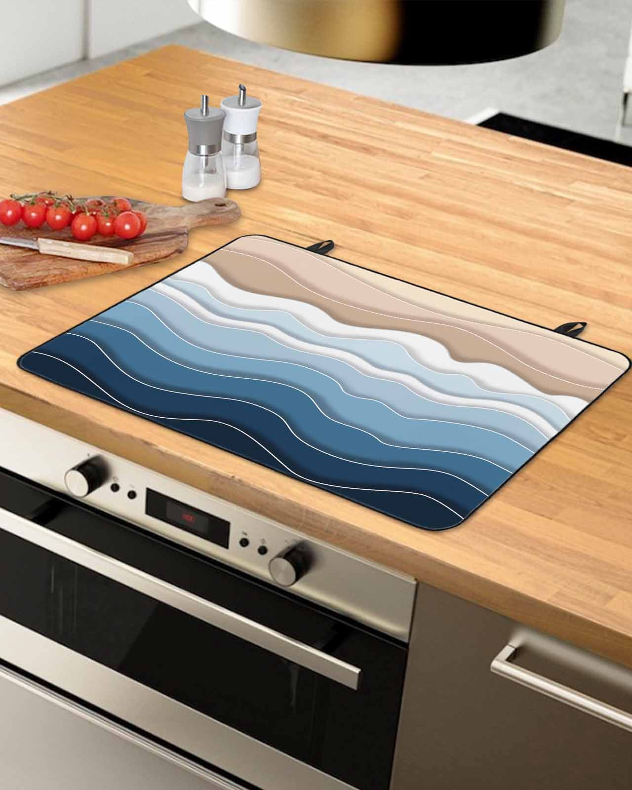 nqOlkjepod Large Induction Cooktop Protector Mat 24"x21", Navy Blue Ombre Stripe Stove Top Covers for Electric Stove, Abstract Summer Beach Coastal Stove Burner Cover Mats, Glass Top Stove Cover