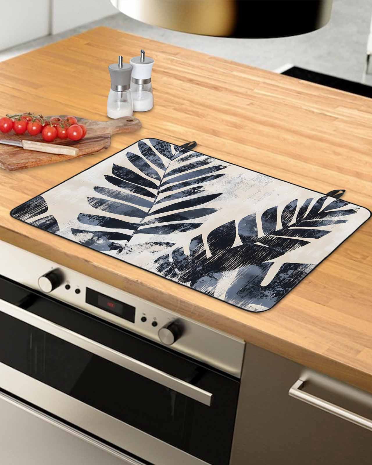 nqOlkjepod Large Induction Cooktop Protector Mat 24"x21", Navy Blue Palm Leaf Stove Top Covers for Electric Stove, Tropical Botanical Vintage Leaves Stove Burner Cover Mats, Glass Top Stove Cover